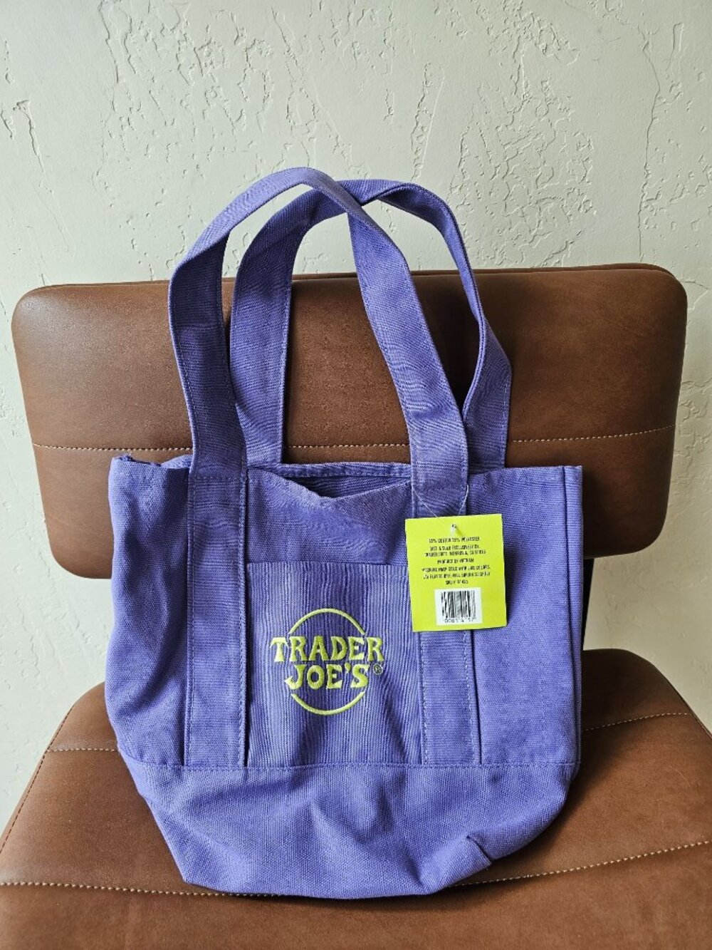 Trader Joes Purple Canvas Tote Bag 65% Cotton 35% Polyester Machine Washable Dur